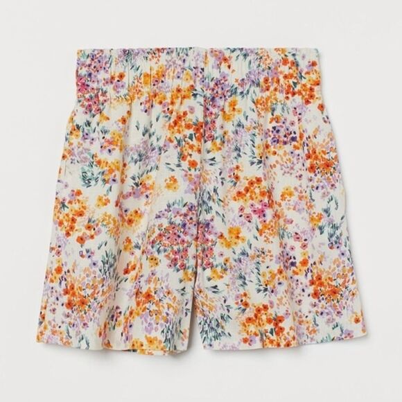 H&M Linen Blend Floral Puff Sleeve Crop Top and Shorts Set Size XS - Picture 9 of 13